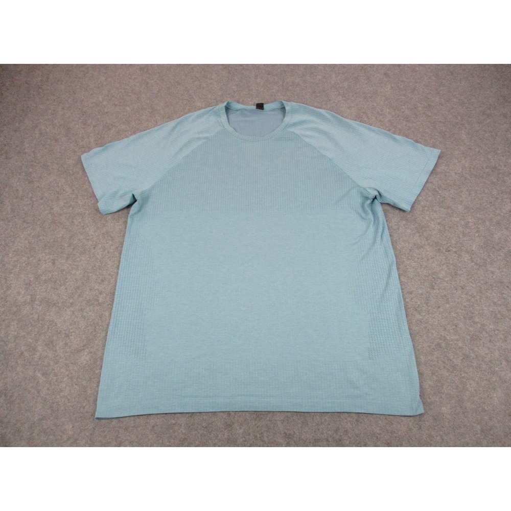 Lululemon Shirt Mens 2XL XXL Blue Mesh Raglan Short Sleeve Athletic Running Gym